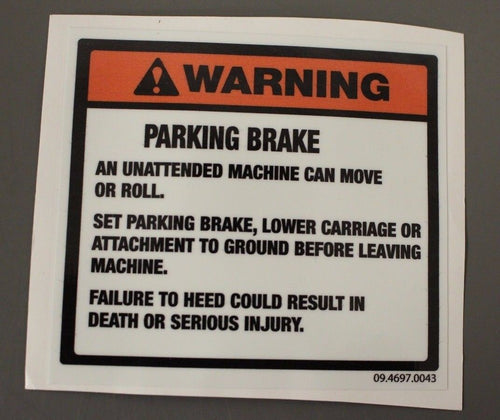 Warning Parking Brake Decal - NSN 7690-01-495-6956 - P/N 09.4697.0043 -Pack of 4