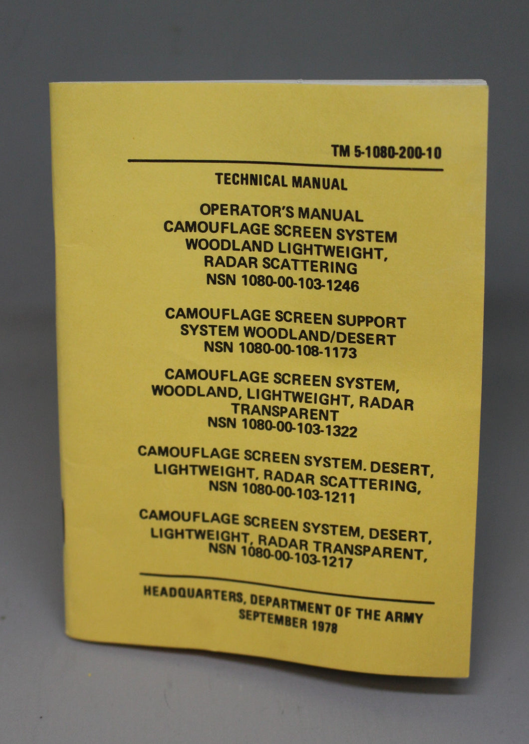 Radar Scattering Camouflage Screening System Technical Manual - TM 5-1080-200-10
