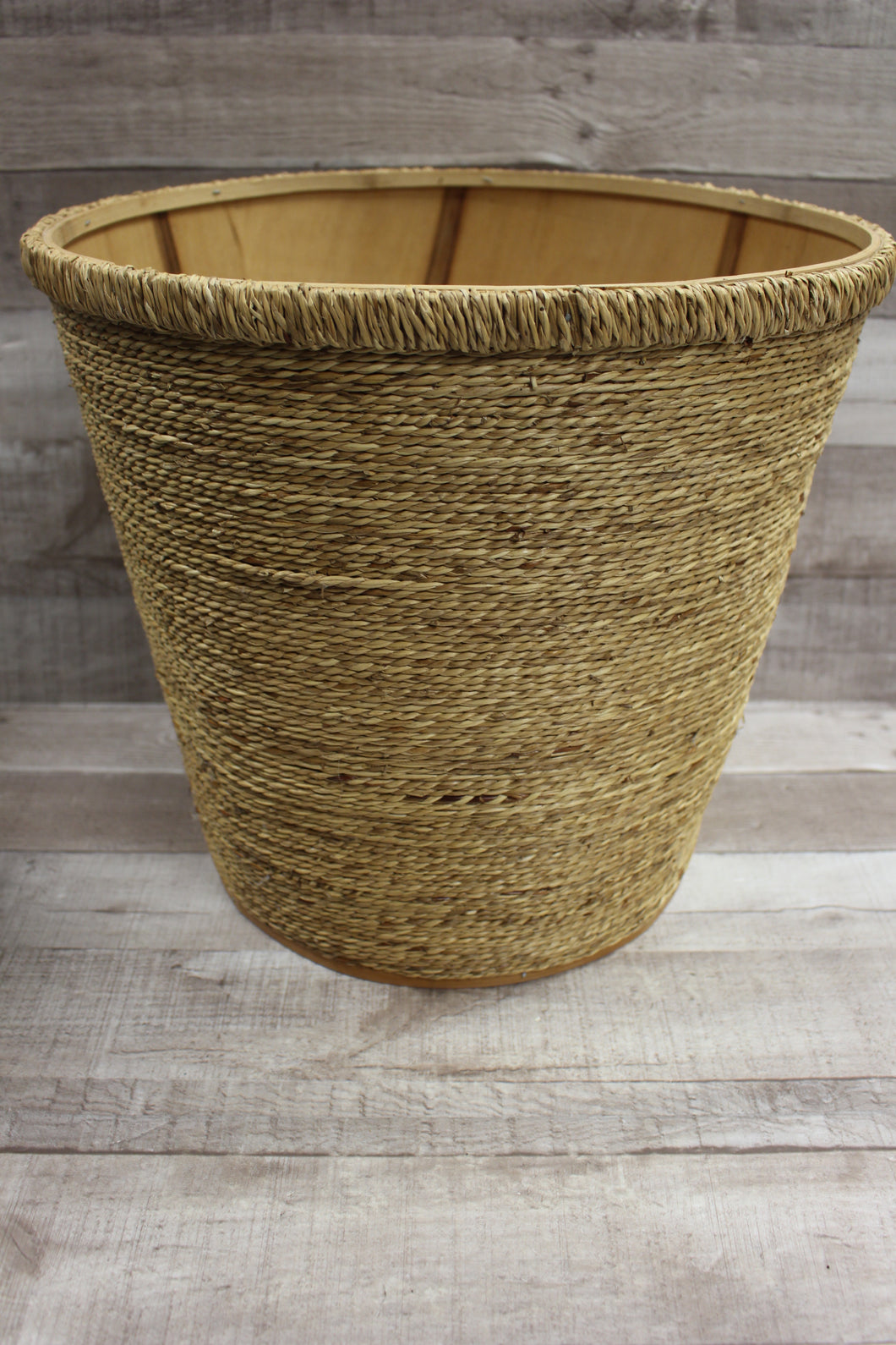 Laundry Hamper Trash Bin Décor Wooden Basket -Brown -New