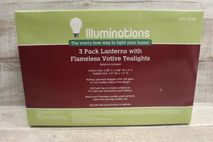 Illuminations 3-Pack Lanterns With Flameless Votive Tealights -Black -New