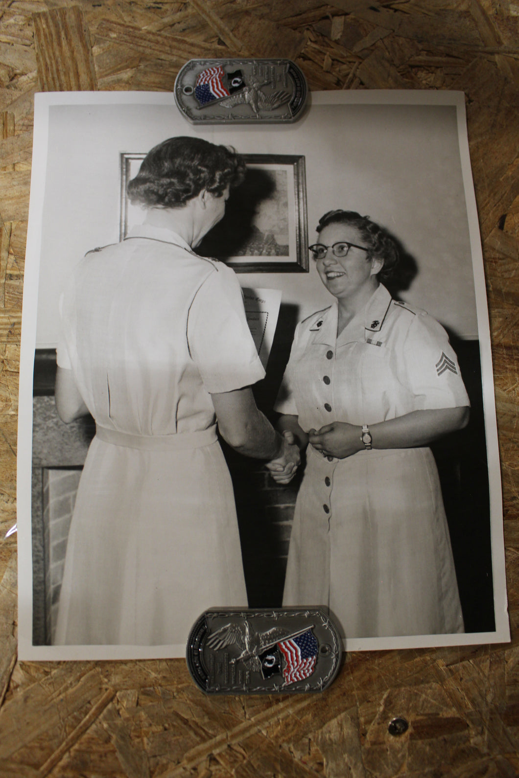 Vintage Authentic and Original Photo Woman Receiving Military Award -Used