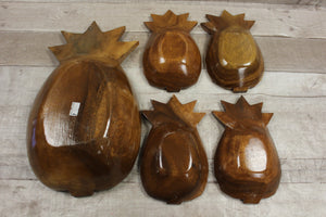 Vintage 7-Piece Philippines Wooden Pineapple Bowl Set With Spoons -Used