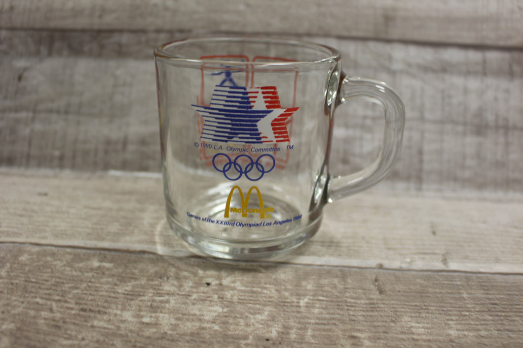 1980 L.A. Olympic Committee 1984 Olympics Clear Mug Coffee Cup McDonald's -Used