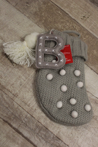 Wondershop By Target Pompom Mini Holiday Stocking With Initial Charm Grey -New