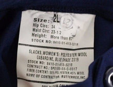 Load image into Gallery viewer, US Military Women&#39;s Blue Gaberdine Slacks, NSN 8410-01-413-3218, Size: 2 L, NEW!
