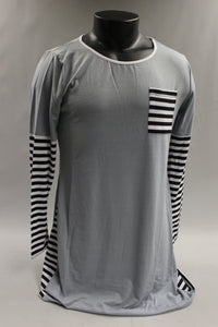 Meaneor Women's Long Sleeve Tunic Shirt Dress - Size Large - Striped -New