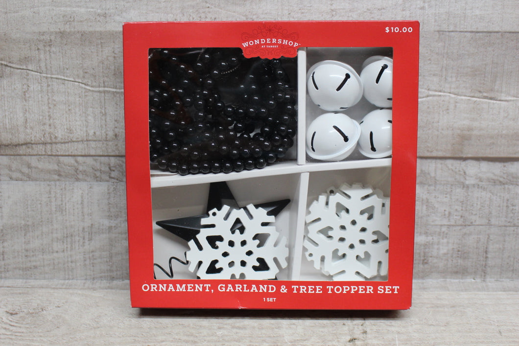 Wondershop By Target Ornament, Garland and Tree Topper Set Black -New