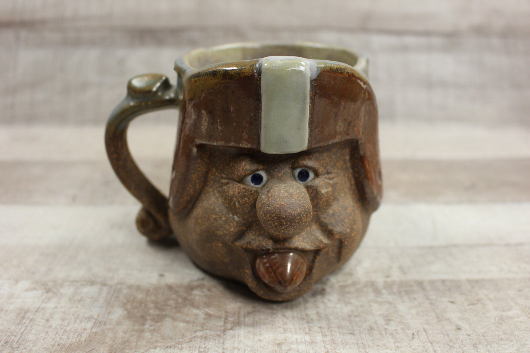 Vintage Ceramic Pottery Clay Mold Face Mug Football Mouth Helmet -Used