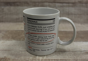 Hallmark Coffee Lover Newspaper Classifieds Personals Ad Coffee Cup Mug - Used
