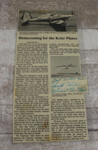 Load image into Gallery viewer, Homecoming for the Krier Planes Newpaper Article - By Don Downie - Laminated