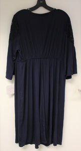 Isabel Maternity 3/4 Sleeve Lace Yoke Knit Maternity Dress - Navy - Small - New