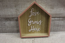 Load image into Gallery viewer, Love Grows Here Miniature Wooden House Sign Decoration -Used