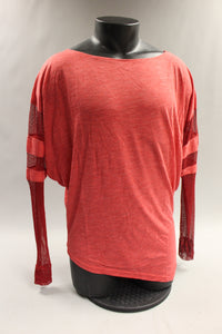 Zeagoo Women's Boat Neck Mesh Sleeve Shirt Size L -Red -New