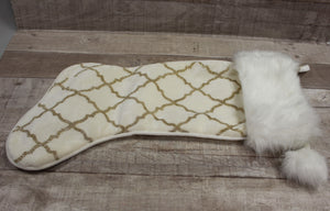 New Traditions White with Gold Christmas Stocking - 20" Long - Used