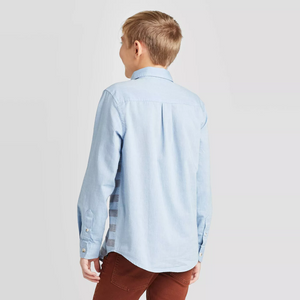 Cat & Jack Boys' Long Sleeve Striped Button-Down Shirt - Light Blue/Gray - XSmall (4/5) - New
