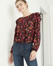 Load image into Gallery viewer, Wild Fable Women&#39;s Floral Print Long Sleeve Ruffle Blouse - XLarge - New