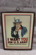Load image into Gallery viewer, Uncle Sam I Want You For U.S. Army Nearest Recruiting Station Wooden Sign -Used