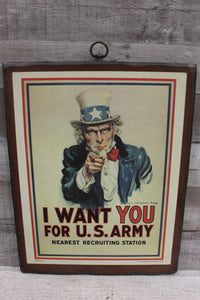 Uncle Sam I Want You For U.S. Army Nearest Recruiting Station Wooden Sign -Used