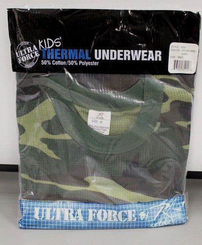 Kids Ultra Force Thermal Woodland Camo Top, Medium, NEW!