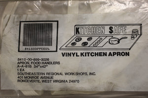 Kitchen Safe Food Handler's Apron, Vinyl / Plastic, 34" x 42", New