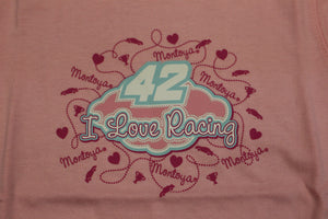 Juan Pablo Montoya #42 Nascar "I Love Racing" Baby Onsie, Size: 18 Months, Pink, New!