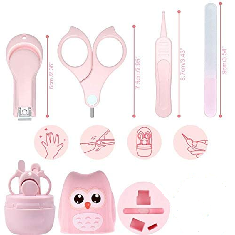 Baby Grooming Kit - Includes Nail Clipper, File, Tweezer with Cute Owl Case - Pink - New