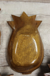 Vintage 7-Piece Philippines Wooden Pineapple Bowl Set With Spoons -Used