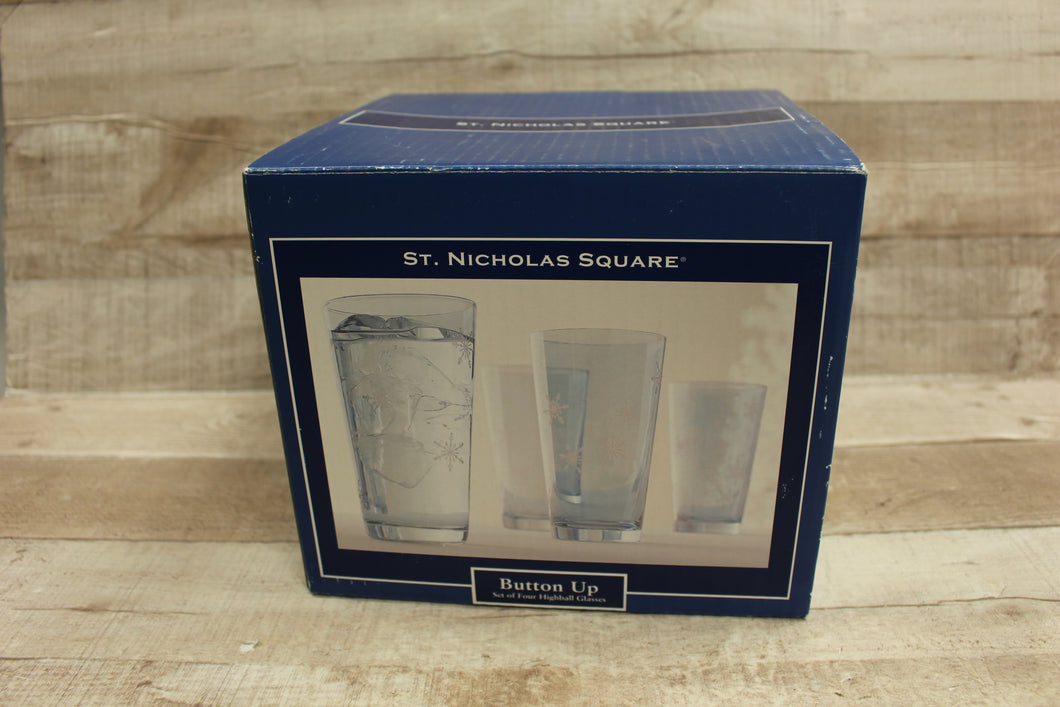 Kohls Set Of 4 Button Up Highball Drinking Glasses -New