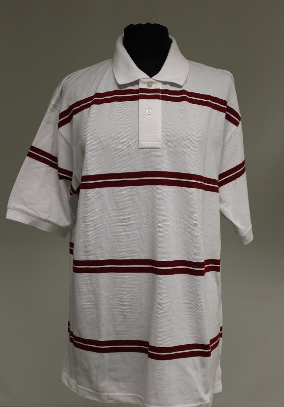 Proline Men's Sportswear Polo T-Shirt, Large, White with Maroon, NEW!