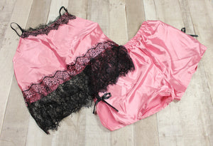 Women's Satin with Lace Lingerie Set - Size: M - Pink - New