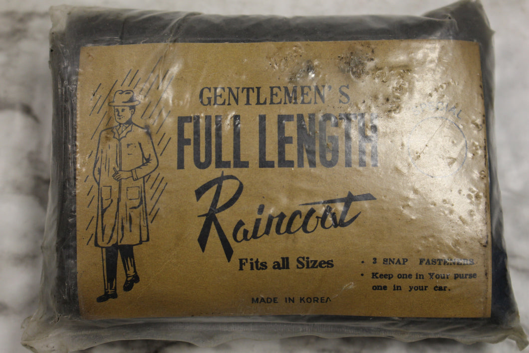 Vintage Gentleman's Full Length Pocket Raincoat- OSFA - 3 Snap Fasteners - Black - New