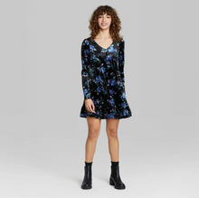 Load image into Gallery viewer, Wild Fable Women&#39;s Floral Print Long Sleeve Velvet Drop Hem Dress - Small - New
