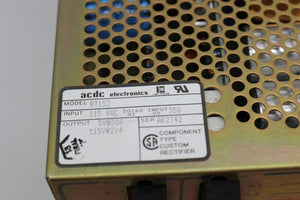 ACDC Electronics RT152 Power Supply, 115VAC,