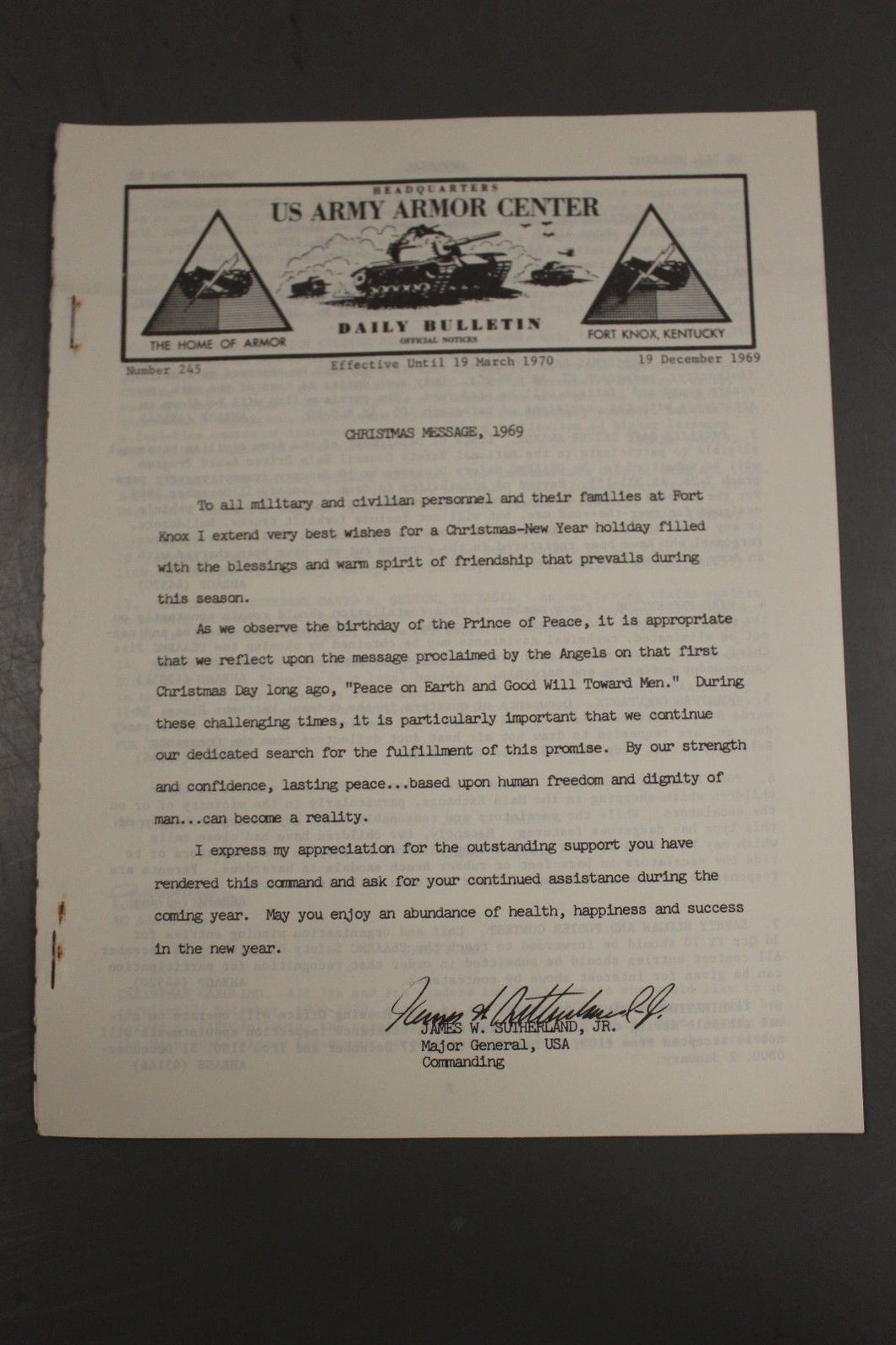 US Army Armor Center Daily Bulletin Official Notices, Year: 1969