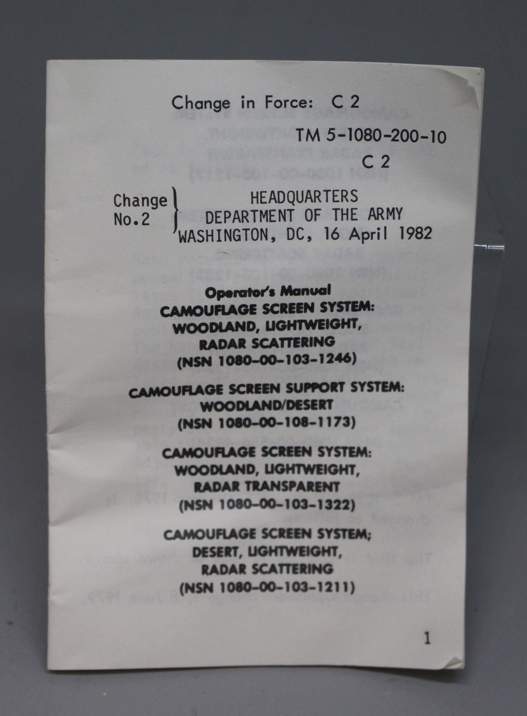 Radar Scattering Camouflage Screening System Technical Manual - Change ...