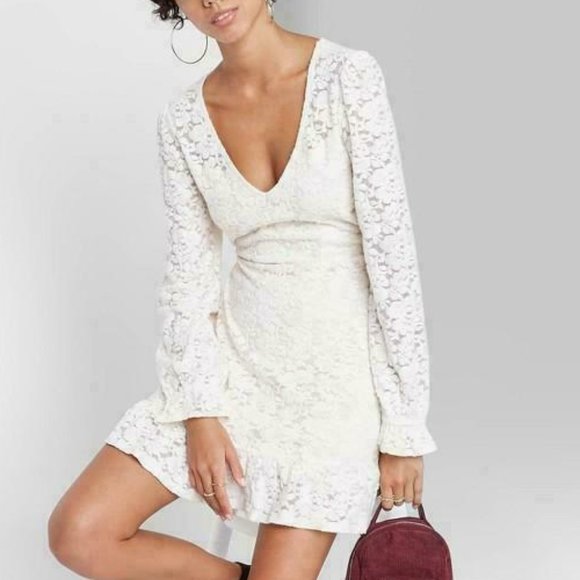 White lace long sleeve skater dress sale