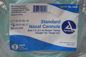 Dynarex Standard Nasal Cannula w/ 7' Oxygen Tubing - Straight Tip - 5205 - New