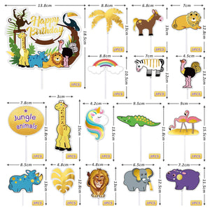 Animal Cake Toppers Happy Birthday Jungle Theme for Cake & Cupcakes - 38 Pieces
