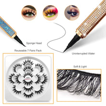 Load image into Gallery viewer, Magic Lashes Kit 7 Pairs 3D Reusable Eyelashes &amp; Waterproof Eyeliners W/ Tweezer