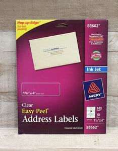 Avery Clear Address Labels - 88662 - 1 1/3" x 4" - 1401 Count - New