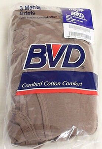 Set of 3 BVD Men's Briefs - Size: 32 - Brown - 8420-01-112-1959 - New