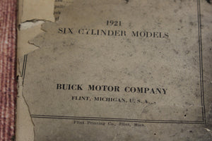 Vintage Buick 1921 Six Cylinder Models Reference Book - Used