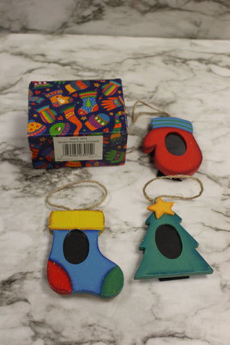3-Pack Of Wooden Christmas Ornaments For Family Kids Photos -Multicolor -New