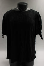 Load image into Gallery viewer, Ava &amp; Viv Women&#39;s Plus Size Short Sleeve Pointelle Tie Top - Black - 1X - New