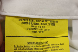 Men's Hospital White Poly/Cotton Pants, Size: 40 X 34, 8405-00-110-9478, Used