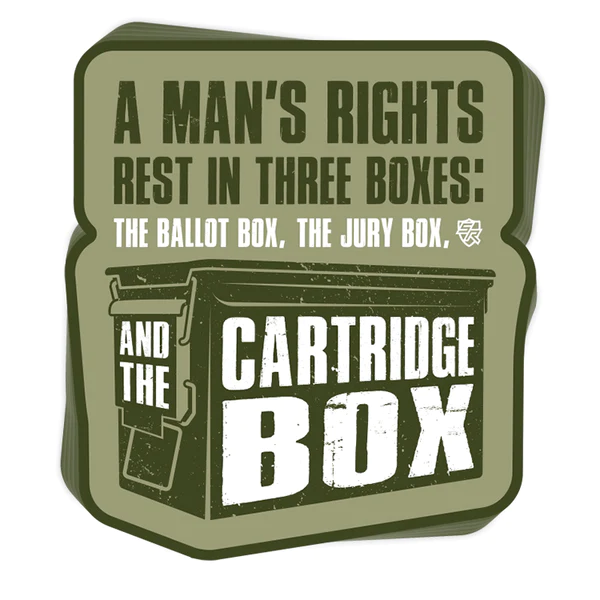 A Mans Rights Rest In Three Boxes: The Ballot Box, The Jury Box, & The Cartridge Box Decal - 3.5