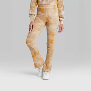 Wild Fable Women's High-Rise Waffle Flare Pants - Large - Brown Tie-Dye - New