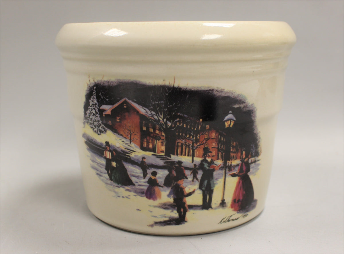 Vintage Zanesville Ohio Stoneware Crock Roscoe Village Signed KW T