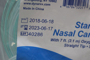 Dynarex Standard Nasal Cannula w/ 7' Oxygen Tubing - Straight Tip - 5205 - New
