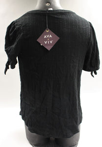 Ava & Viv Women's Plus Size Short Sleeve Pointelle Tie Top - Black - Size (X) - New